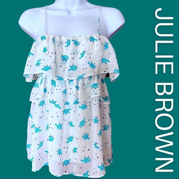Julie Brown Pretty White & Green Turtles Tiered Spaghetti Strap Top - Picture 1 of 10